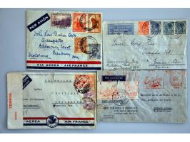 luchtpostenveloppen september 1939-juni 1940, Air France lijn van/naar Zuid-Amerika, w.b. naar Guadeloupe, Uruguay-Jerusalem 