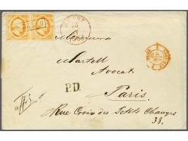 15 cent oranjegeel pos. 49-50 in paar op envelop van Zeist 16-11-1863 via Valenciennes naar Parijs, fris pracht ex. (envelop 