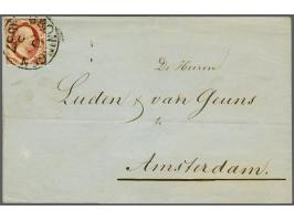 Rondstempel Groningen (K45, Ey 500) op 10 cent rood op briefomslag 10-5-1857 naar Amsterdam, fraai ex. (zegel aangesneden). V