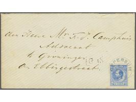 5 cent blauw met rubberstempel Loppersum op envelop 7-12-1885 naar Groningen, fris pracht ex.