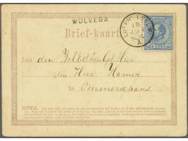 5 cent blauw tanding 11½ x 12 kleine gaten op briefkaartformulier G. I van Wolvega 15-6-1876 naar Ommerschans, pracht ex.