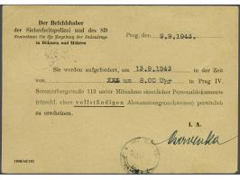 Böhmen und Mähren Theresienstadt aangetekende briefkaart lokaal Prag 9.9.1943 met 3K 50h frankering en voordruk Der Befehlsha