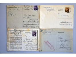 Böhmen und Mähren Theresienstadt, 13 poststukken 1943-1945 w.b. ongefrankeerde briefkaarten  met 2- en 4-regelig rood stempel