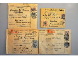 25 poststukken ca.1930-1945, deels aangetekend, naar o.a. Egypte, Luxemburg, luchtpost, scheepspost, met port belast, Olympia