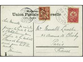 Picture postcard (Bethlehem Market) with Turkey 20 para cancelled Bethléem 25-12-1908 and French Levant 10 c. cancelled Jerus