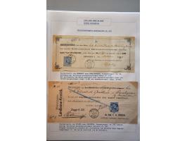 18 kwitanties met 5 cent Wilhelmina emissie 1891 (1 ex. met bijfrankering Cijfer 2½ cent) w.b. 1 uit België en geïllustreerd