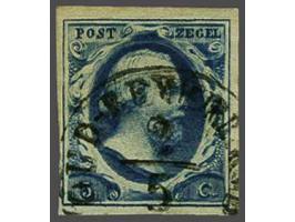 Oud-Beyerland A (Ey 600) op 5 cent donkerblauw plaat I, vrijwel pracht ex. (links kort doch niet aangesneden)