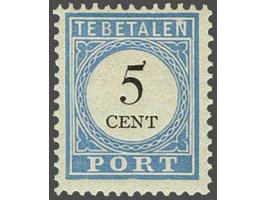5 cent lichtblauw en zwart tanding 12½ x 12 type II met certificaat NVPH 2008, cat.w. 1350