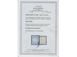 5 cent lichtblauw en zwart tanding 12½ x 12 type III met certificaat Vleeming 2017, cat.w. 1200