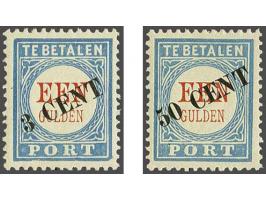 Opruimingsuitgifte 3 cent en 50 cent op 1 gulden lichtblauw en rood type III, certificaat Dr. Louis 1990 voor nr. P27, cat.w.