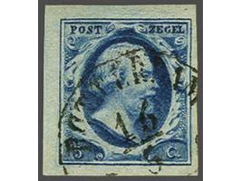 5 cent diepdonkerblauw plaat I pos. 76 met hoekvelrand, pracht ex. gesigneerd Dr. Louis