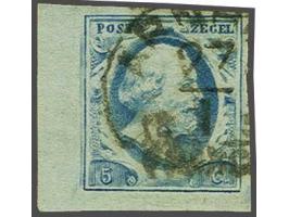 5 cent blauw plaat III pos. 46 met hoekvelrand, pracht ex.
