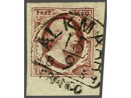 10 cent rood plaat IV pos. 25 met hoekvelrand met Alkmaar C groot (Ey 125), pracht ex.