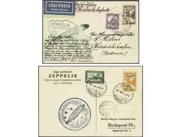 Ungarnfahrt 1931. Card local flight Budapest with 1 pengo orange and picture postcard return flight with 2 pengo violet, both