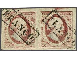 10 cent karmijnroze plaat X pos. 87-88 op dun papier in paar, pracht ex.