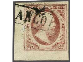 10 cent karmijnroze plaat X pos. 96 op dik papier met hoekvelrand, pracht ex. gesigneerd Hoogerdijk