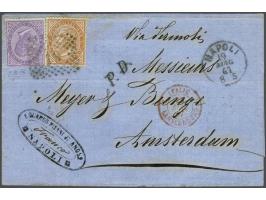 Victor Emanuel II 10 centesimi orange brown and 60 centesimi violet on cover from Naples 19-8-1867 via Lanslebourg to Amsterd