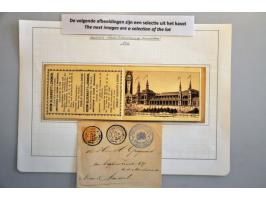 Wereldtentoonstelling Amsterdam 1895, collectie met stempelmateriaal, poststukken, enkele prentbriefkaarten, toegangskaartjes