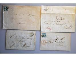 8 poststukken w.b. 6 ex. gefrankeerd met emissie 1852 (o.a. 1 ex. met 4x nr. 3  naar New York, doch 2 zegels ontbrekend, lang