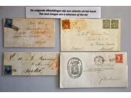 31 post(waarde)stukken w.b. brandstempel 's-Gravenhage 09-08-1901 op brief met gebreken naar Norwood (Engeland), emissie 1864