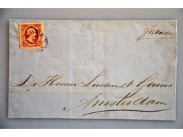 Emissie 1852 Kampen A (Ey 100) op 10 cent rood plaat III (NVPH nr. 2e) op briefomslag 28-7-1855 naar Amsterdam, pracht ex. 