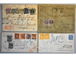 7 postwaardestukken 1887-1906 aangetekend verzonden met bijfrankering w.b. 2 briefkaarten