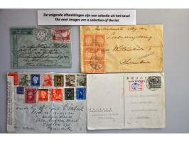 ca. 50 post(waarde)stukken w.b. betere ex, 1 ex. deviezencontrole, noodstempel Buitenzorg, iets Japanse bezetting etc.