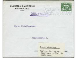 Envelope (12½ cent) to Trondheim 15 April 1940 and printed matter (2½ cent) to Oslo 15 April 1940, both with label (slightly 