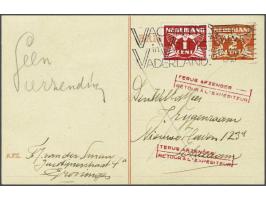 Flag stamp Vacantie/ in Vredig/ Vaderland (Holiday in Peaceful Fatherland) on 2 postcards, 's-Gravenhage 10.V.1940-Eindhoven 