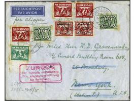 Air mail envelope (77½ cent franking, 12½ postage and 2x 32½ per 5 grams) from Haarlem 9.V.1941 (45 cent, on 13.V another 32½