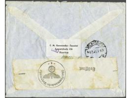 Air mail envelope (77½ cent franking, 12½ postage and 2x 32½ per 5 grams) from Haarlem 9.V.1941 (45 cent, on 13.V another 32½