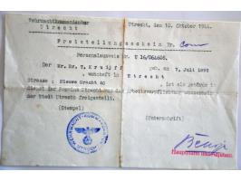 15 permissions and documents of Mr. Dr. T. Kruijff 1939-1942, employee of the government of the province of Utrecht including