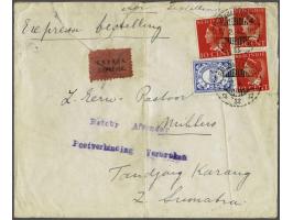 Netherlands Indies express letter from Batavia-Centrum 17.2.42 to Tandjong Karang (South Sumatra) with 5 cent 3 ex. 10 cent Q