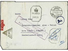 Netherlands Indies letter postage free, from Leer (Germany) 5.1.42 to camp Kota Tjane Sumatra with German Berlin (Ab) censor 