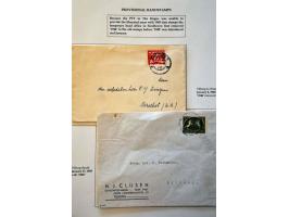 Emergency measures, 24 letters as with missing and removed year dates, small size postcards, registration labels, stamp short