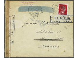 Germany letter with 12 Pf Hitler from Broehterbeck (Kr. Tecklenburg) 13.3.44 to Woerden (Netherlands) with Ac censor (Cologne