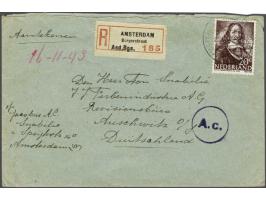 Concentration Camp Dachau, registered letter (with 20 cents) to a worker in the Farbenindustrie A.G. (from Amsterdam Borgerst