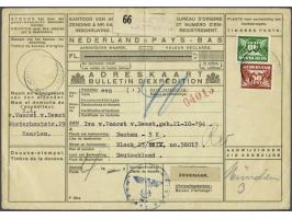 Concentration camp Dachau, package card from Haarlem to the camp 2.VII.1943, KLD censor and franked with 40 and 50 cent Dove,