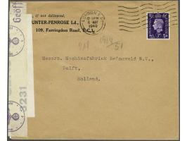 Card and letter from England 6 May 1940 to Amsterdam and Delft, card with written Ontvangen 22/8 (received 22/8) letter witho