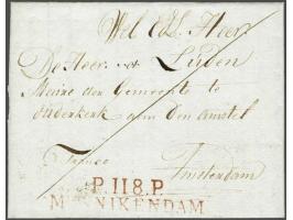 P.118.P. MUNNIKENDAM in rood, vrijwel pracht afdruk op brief 5-4-1812 naar Ouderkerk, 2 déc vooruitbetaald port, fris pracht 