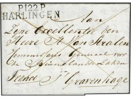 P.122.P. HARLINGEN in zwart, pracht afdruk op brief 5-1-1814 naar 's-Gravenhage met mooi lakzegel op achterzijde, fris pracht