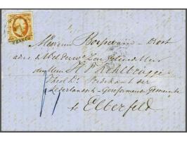 15 cent donkeroranje pos. 93 op vouwbrief van Amsterdam 11-9-1853 naar Elberfeld (Pruissen), pracht ex.