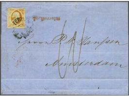 15 cent donkeroranje op briefomslag van Rotterdam 21-2-1861 naar Amsterdam met stempel ontoereikend in rood en geschreven por