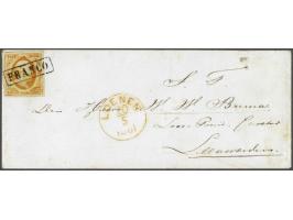 15 cent oranje pos. 7 op envelop van Loosdrecht (langstempel achterzijde) via Loenen 20-5-1861 naar Leeuwarden, pracht ex. me