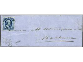 Sneek A (Ey 125) op 5 cent donkerblauw plaat III pos. 7 op vouwbrief 18-9-1855 over Bolsward naar Makkum, pracht ex.