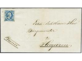 Hoogeveen (Ey R) 2x kruiselings op 5 cent blauw plaat V op lokale vouwbrief 13-1-1862, fris pracht ex. (brief verticaal archi