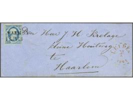 Warmond franco (Ey 100) op 5 cent blauw plaat V op envelop via Leiden 20-6-1861 naar Haarlem, pracht ex.