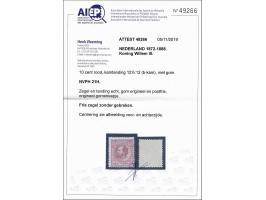 10 cent rood tanding 12½ x 12 grote gaten met certificaat Vleeming 2019, origineel gomstreepje, cat.w. 450