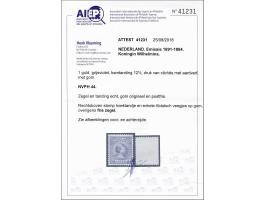 1 gulden grijsviolet, vrijwel pracht ex. met certificaat Vleeming 2018 (rechter bovenhoektand iets bijgewerkt en minieme abkl