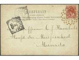 5 cent rood met superbe afdruk brandstempel 's Gravenhage 14-9-1901 op prentbriefkaart naar Menado (Nederlands-Indië), pracht